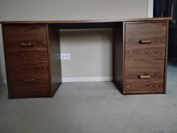 Desk : Two File Cabinets Plus Desktop Walnut Wood Look Portable 3 Pcs