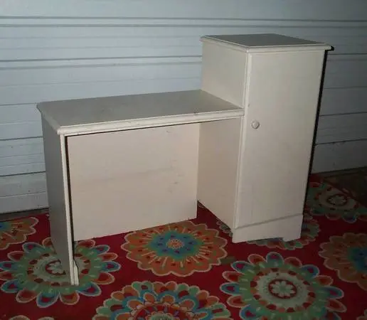 DESK white wood 2 Level Vintage Custom Storage Cabinet Shelf