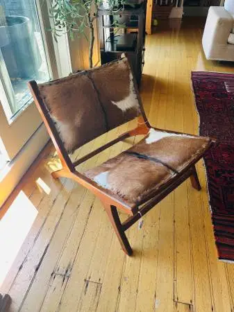 Mid Century Modern Chair with Cowhide