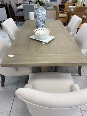 Trestle Dining Table with 6 Chairs with a distressed Finish