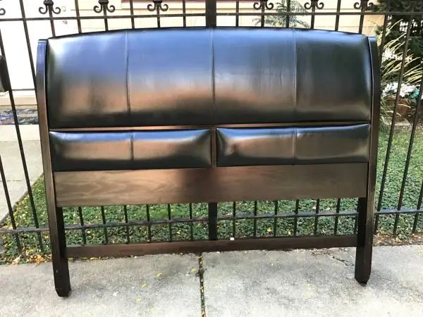Queen size faux leather headboard wood legs