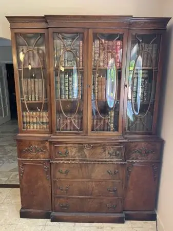 China Cabinet with Secretary Desk and Books