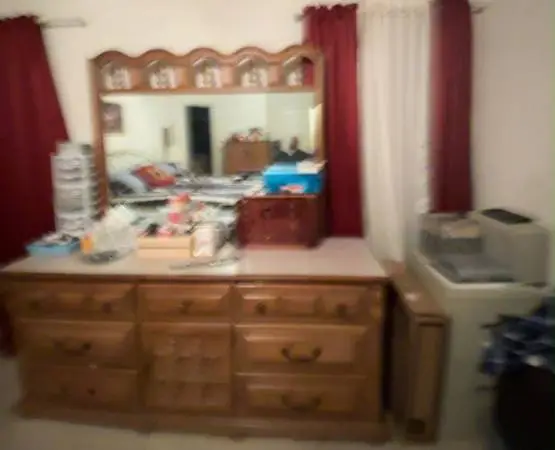 Vintage Wooden Dresser with Scalloped Mirror