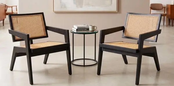 Black Pierre Jeanneret style Easy Lounge Chairs