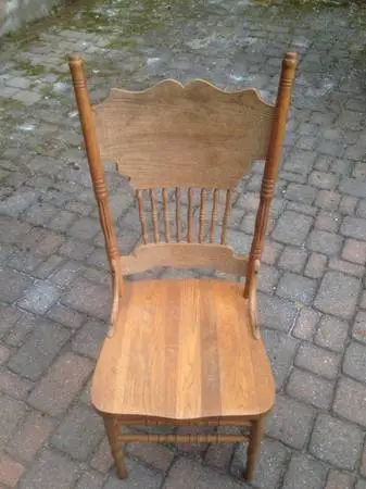 Vintage Larkin Carved Pressed Oak High Spindle Back Side Chair