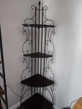 OTT FLOOR LAMP - ROD IRON & WOOD CORNER SHELF + MORE