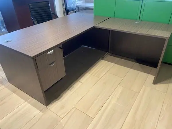 DESK L SHAPE GRAY/WALNUT 60X66 WITH DRAWERS
