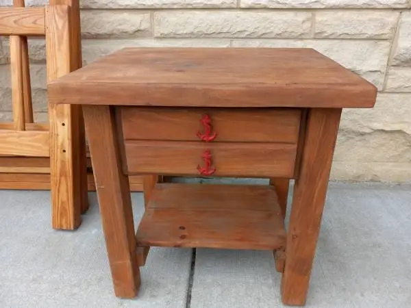 Vintage Nautical Crate Style Wood Nightstand with Anchor Drawer Pulls