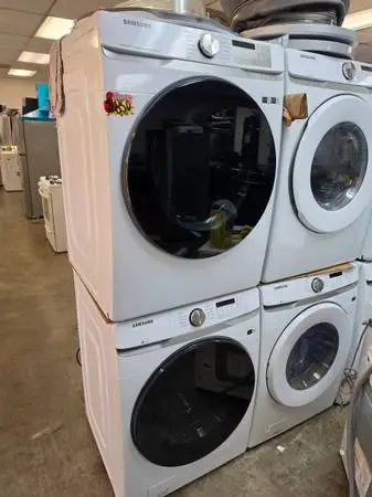 Samsung white steam front load smart washer and gas dryer