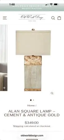 * Designer cement/antique gold finished square Lamp with Linen Shade *