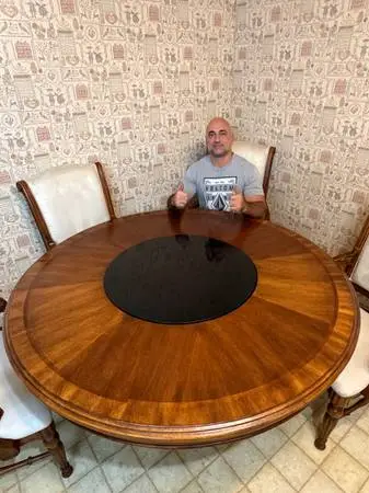 Solid wood round dining table & 4 chairs! Granite lazy Susan! DELIVER!