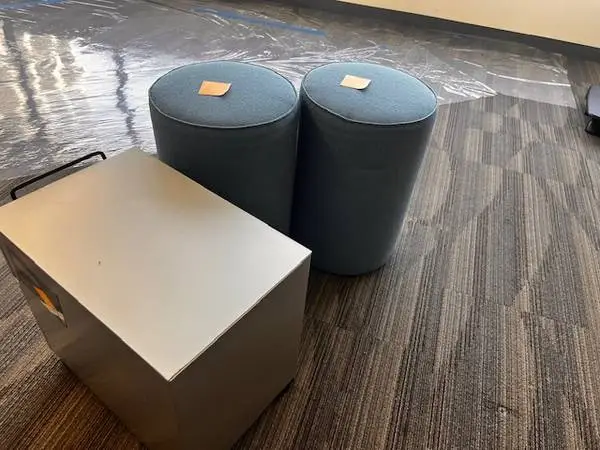 Tall Ottomans (blue and light red)