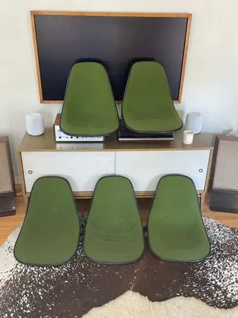 5 Vintage Herman Miller Eames Fiberglass Chair Shells + SKP Mounts