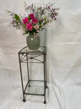 2 Tier Vintage Wrought Iron Plant Stand w/ Glass Top