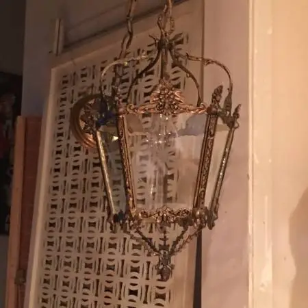 1950s-60s solid brass Gorgeous Spanish Crystal Import co Ceiling Lamp