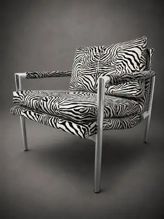 Mid Century Modern Aluminum Frame Armchair in Zebra Print Upholstery