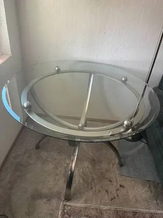 DINING TABLE WITH ROUND GLASS TOP