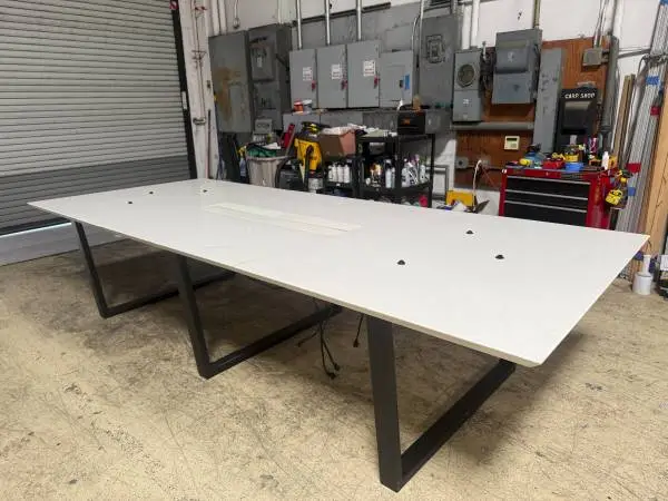 11 Ft x 4.5 Ft White Marble Top Table With (2) Power & Data Modules