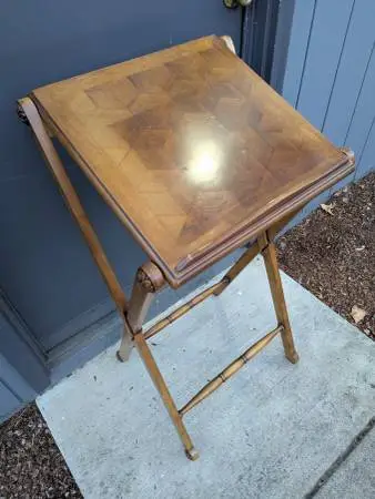 Mid-century Italian Distressed Walnut XSide Lectern Podium Bookstand