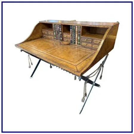 Maitland-smith Leather Clad British Campaign Desk With Steel Sword Bas
