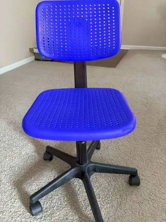 set of two: 1 red and 1 blue, swivel adjustable up/down chairs