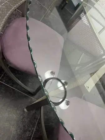 Scalloped glass dining table and four chairs
