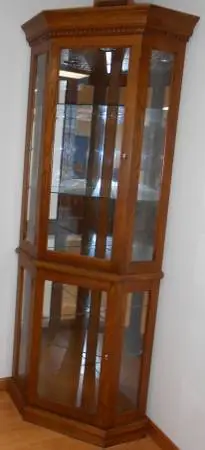 Oak Corner Curio Cabinet 5 Shelves Lighted