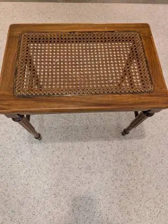VINTAGE /ANTIQUE PIANO BENCH / WITH CANE inlay