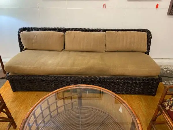 Vintage Wicker Sofa/Couch Down Cushions