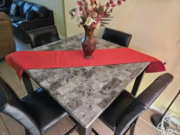 Dining set, tables, fire place, stant, living room set, speakers
