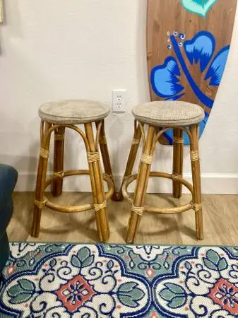 Rattan Bar Stools Pair