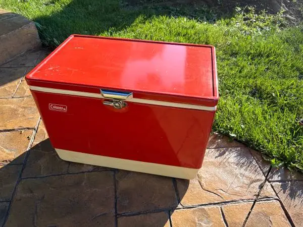 Vintage Red Steel Belted Coleman Cooler