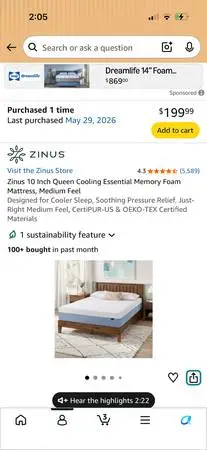 Like New 10 Queen Cooling Essential Memory Foam Mattress