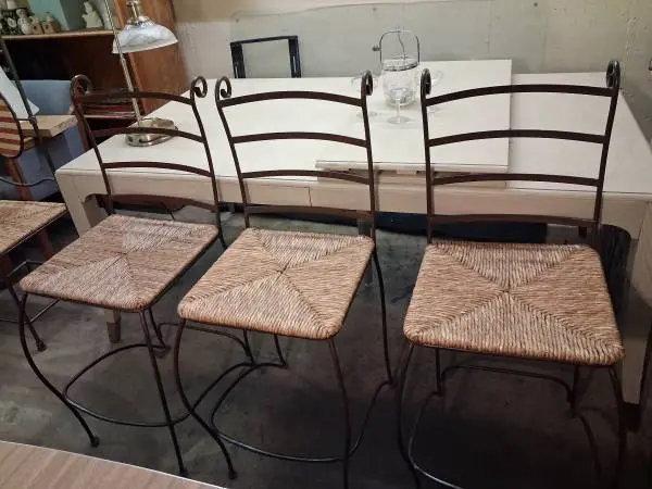 Iron and Wicker Bar Stools (3)