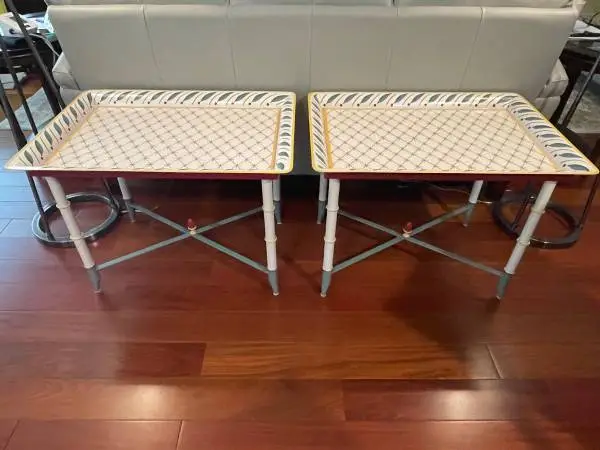 2 Mackenzie Childs Tables With Removable Trays
