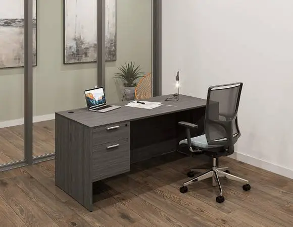 16**Desk Liquidation Gray New in Box 66w X 30d w/2 Drawer File