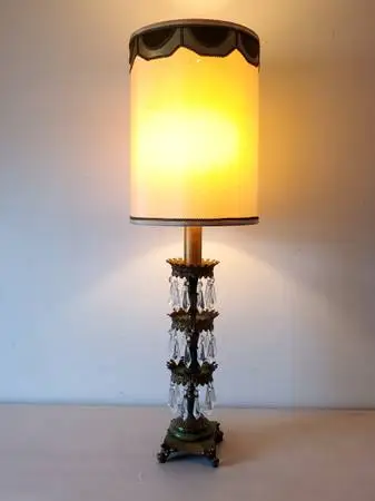 Hollywood Regency Table Lamp with Crystal Prisms - Vintage