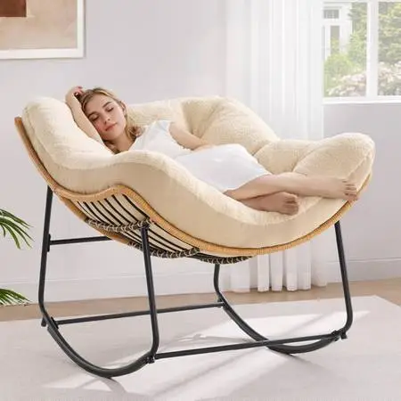 Outdoor Rocking Chairs, Oversized Papasan Rocking Chair, Beige Rocking Chairs wi