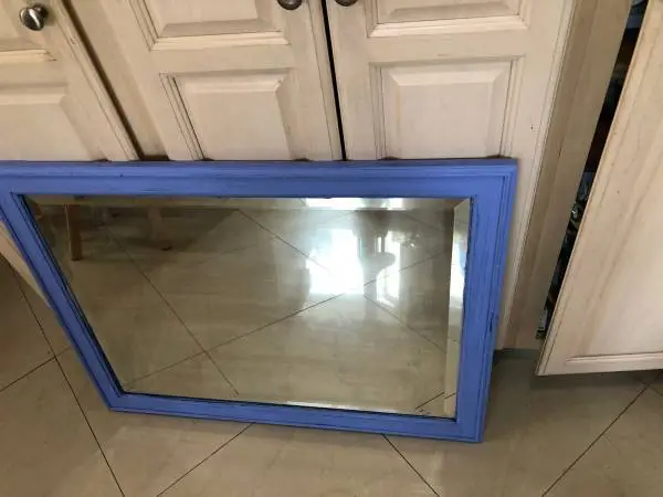 Wall Hanging Mirror - Light Blue Wood Frame