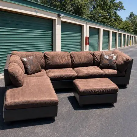 Microfiber & Leather Sectional Couch W/Ottoman