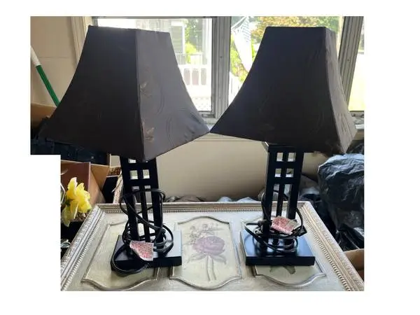 pair black Mission-style accent TABLE LAMPS