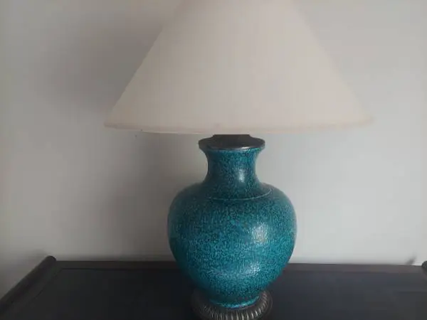Vintage Large Turquoise Ceramic Oriental Style Lamp.