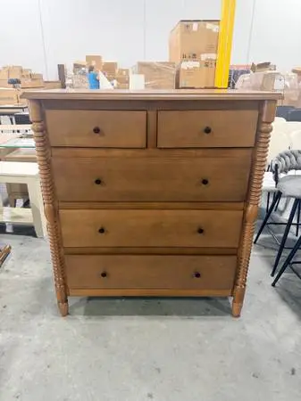 Walker Edison Vivienne 5-Drawer Spindle Solid Wood Dresser Walnut