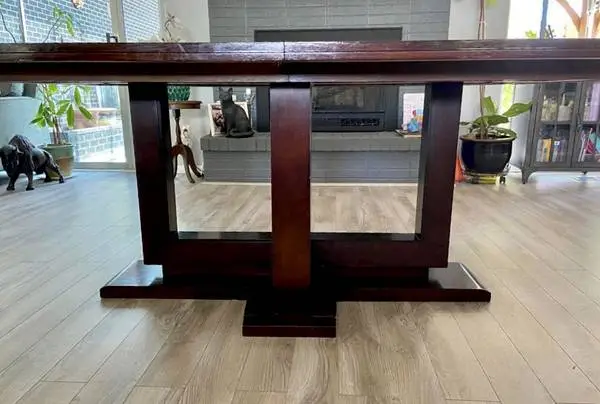 RH- RESTORATION Hardware table & 6 WORLD MARKET modern chairs.