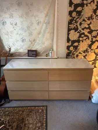 Faux-Wood Dresser With Marble Top