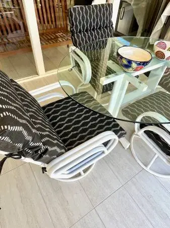 Patio Dining Table + Mid Century Chairs (4)