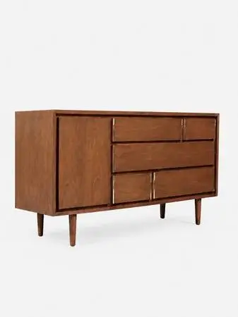 Mid-Century Modern Walnut Dresser w/ Brass Accents by Kroehler, c.1960