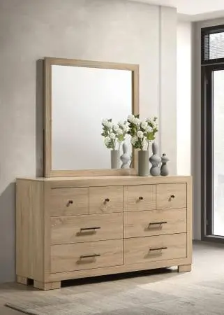 **New Beautiful Six-Drawer Dresser with Mirror in Light Oak Finish*