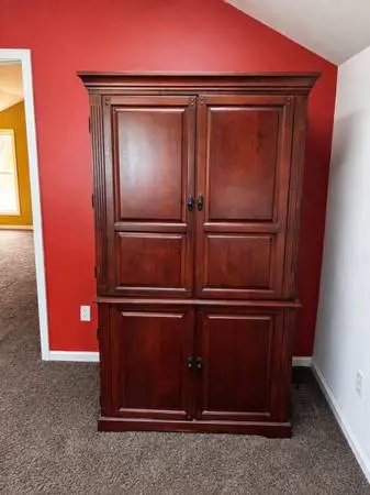 2 Piece Computer Armoire Cabinet Dark Cherry Wood Finish