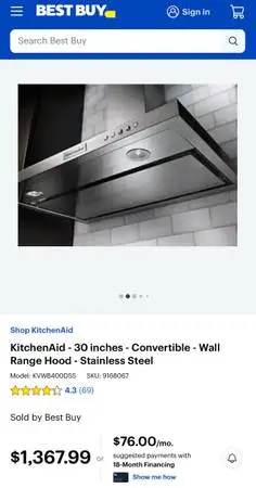 KitchenAid 30 Stainless Steel Wall-Mount Canopy Range Hood